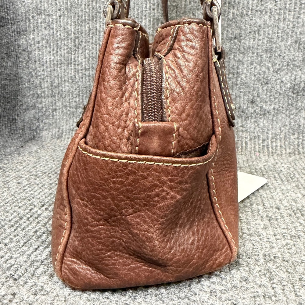 Vtg Y2K Fossil Satchel Bag Brown Pebbled Leather Top Handle Purse Key Charm EUC - Picture 7 of 15